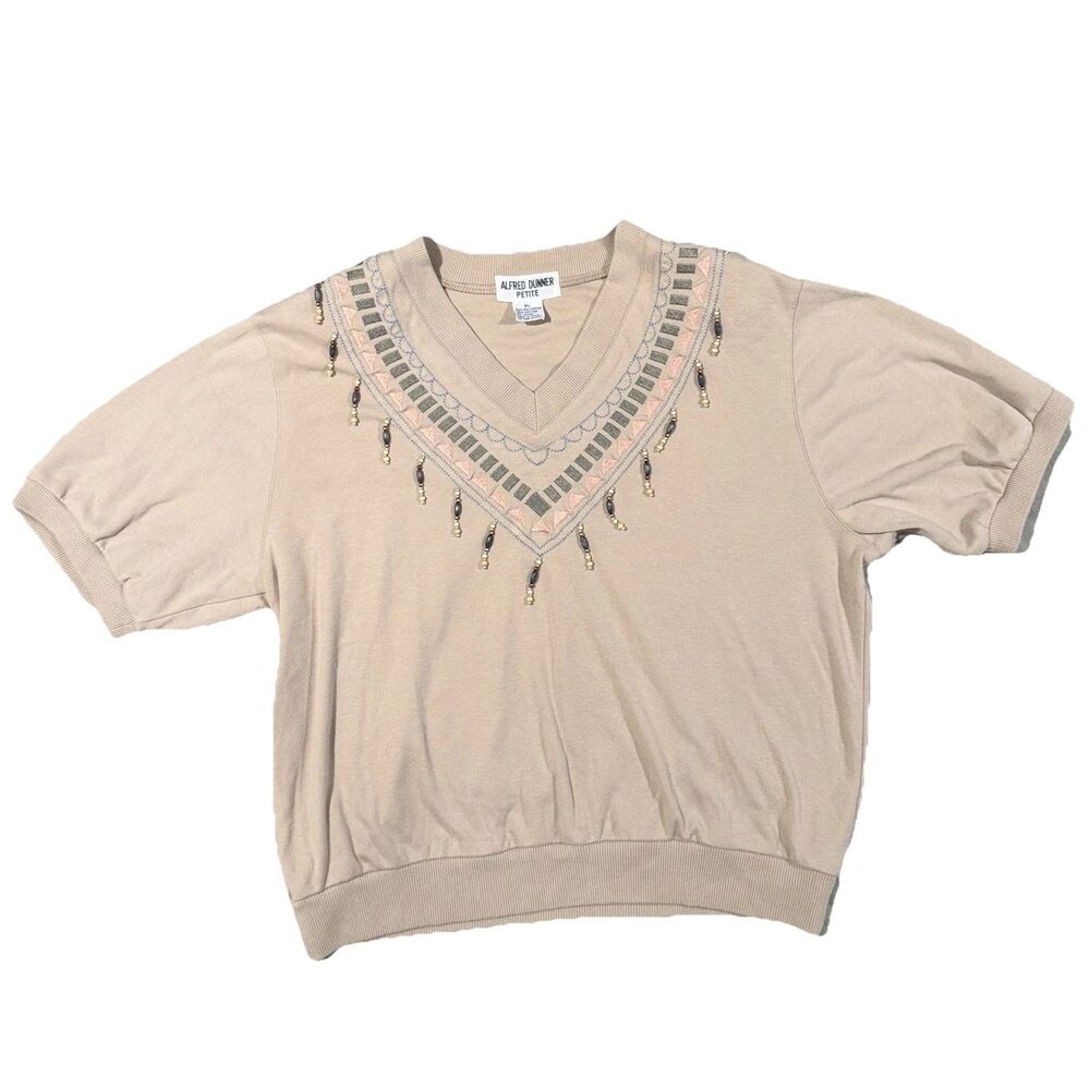 Vintage Alfred Dunner Womens Shirt Petite Large Top Cottagecore Grandma Beaded
